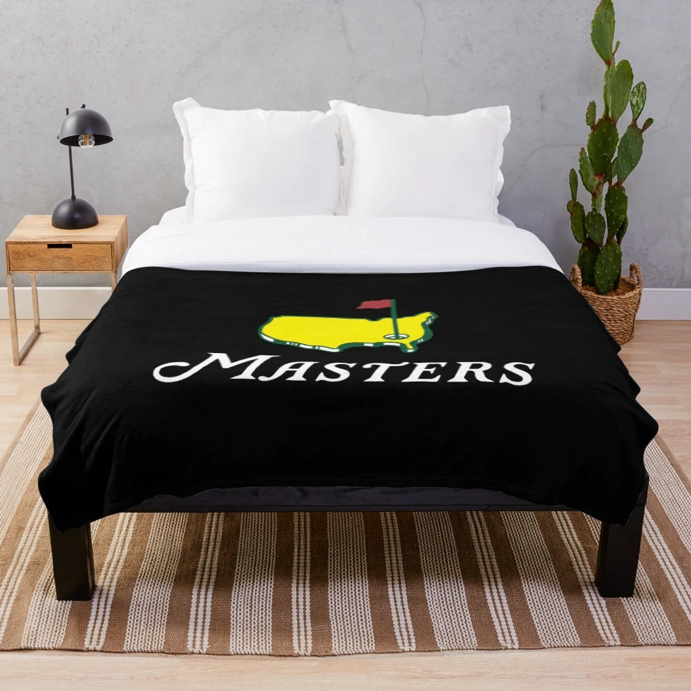 Masters golf plush blanket with green grass and golf club design