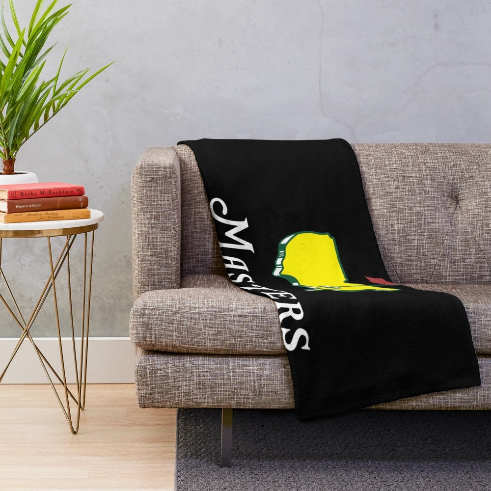 Masters golf plush blanket with green grass and golf club design