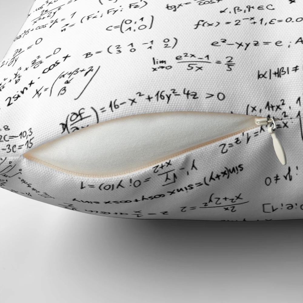 Pillow featuring a collage of mathematical equations, formulas, and numbers in a cozy design for math enthusiasts.