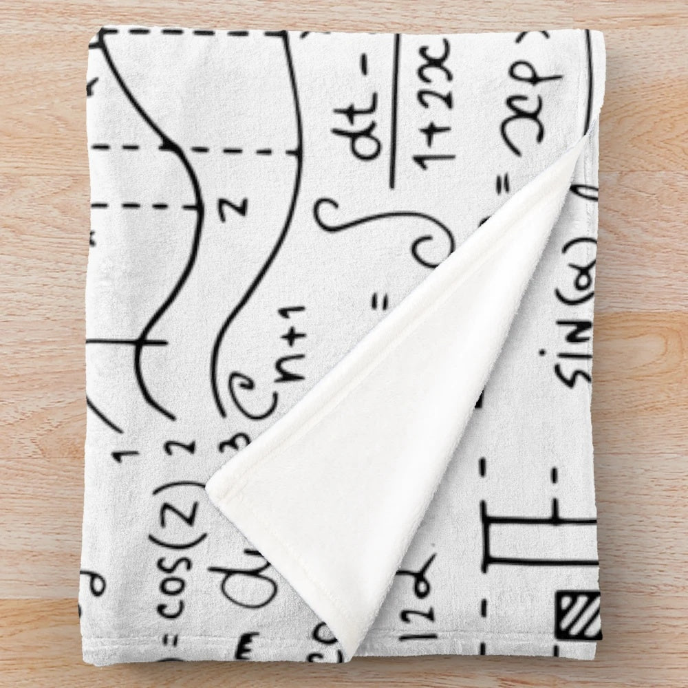 Plush blanket with math equations and mathematical patterns