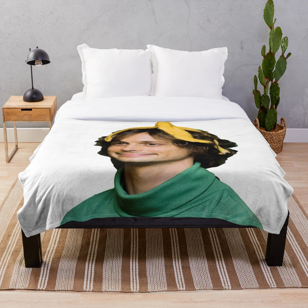 Matthew Gray Gubler inspired plush blanket with actor's image and signature colors