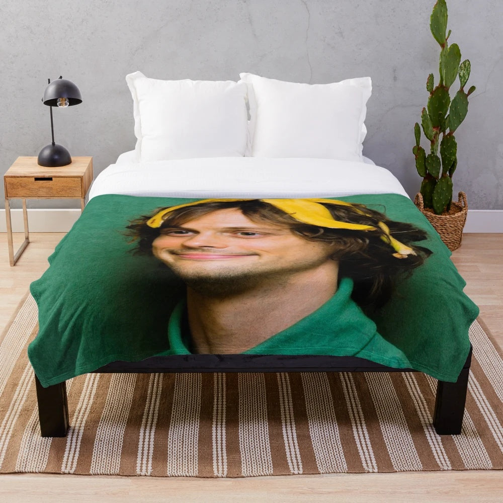 Matthew Gray Gubler inspired plush blanket featuring a banana