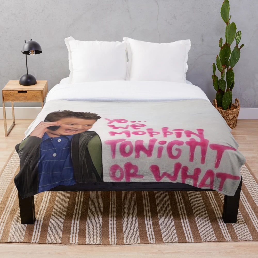 Plush blanket featuring a humorous "Gibby Mobbin Or What?" meme design