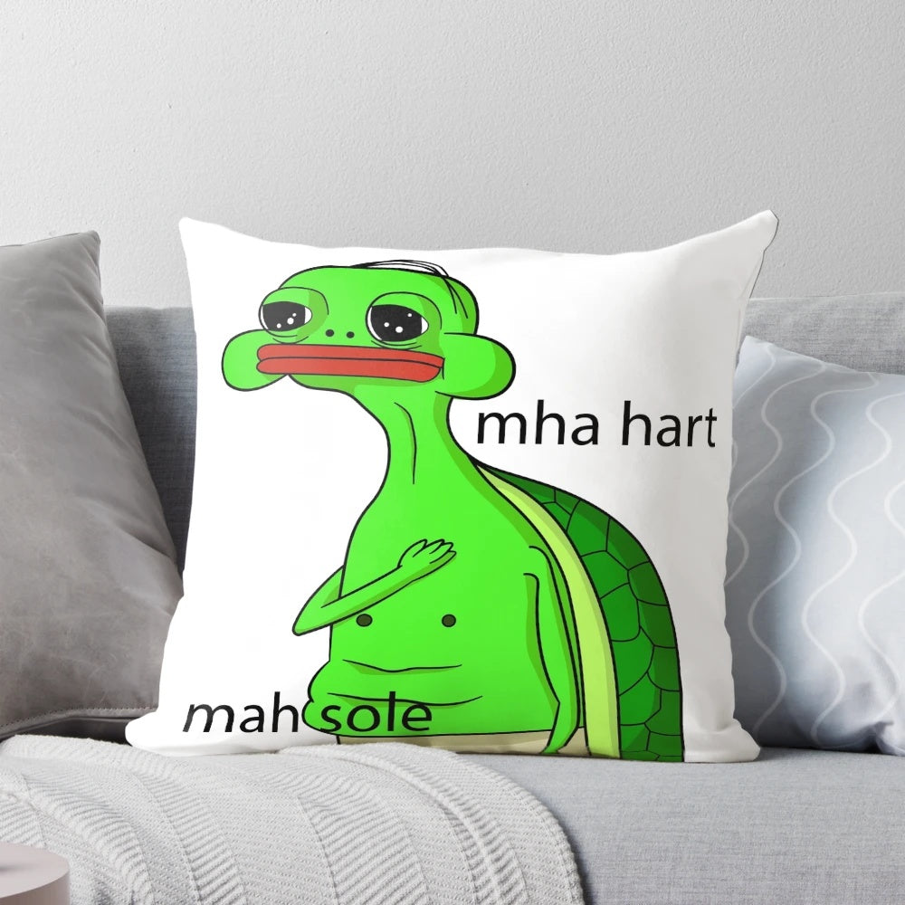 Soft, plush pillow featuring a fun meme design with a frog and heart