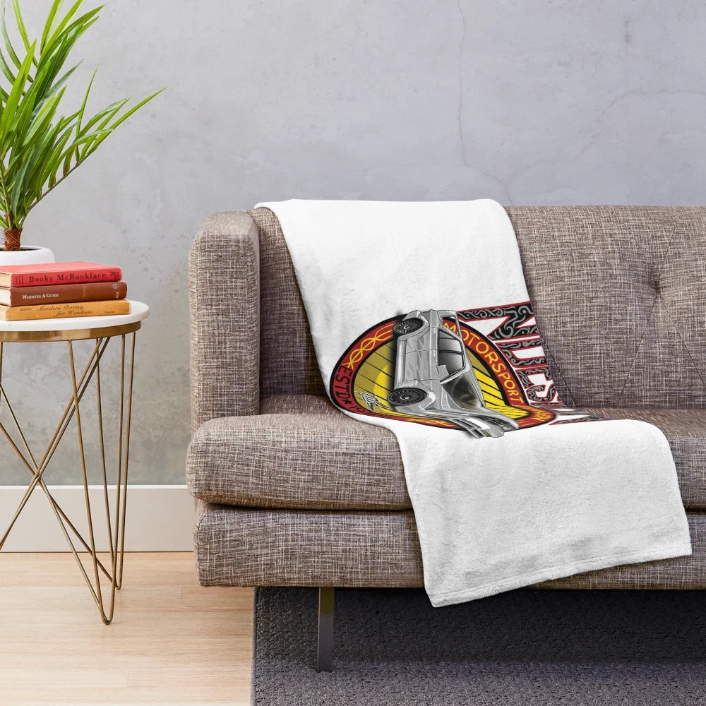 White plush blanket featuring the Mercedes 190e Evo design