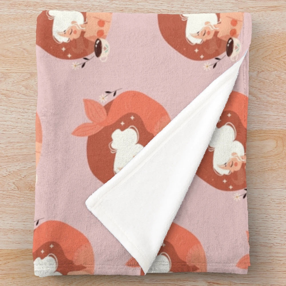 Mermaid coffee plush blanket with floral and seashell design