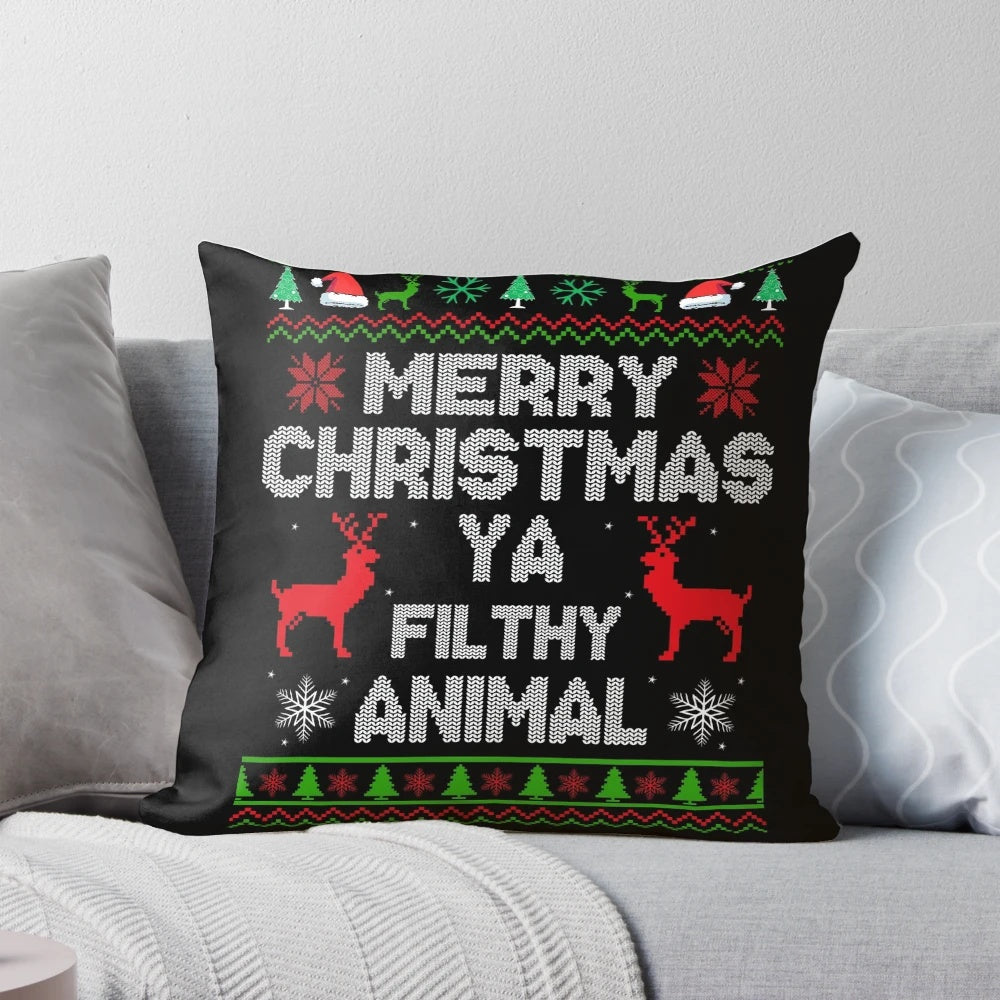 Merry Christmas Pillow with Funny Christmas Sweater Design