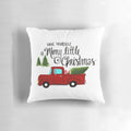 Festive Merry Little Christmas Pillow with Red Truck and Christmas Tree