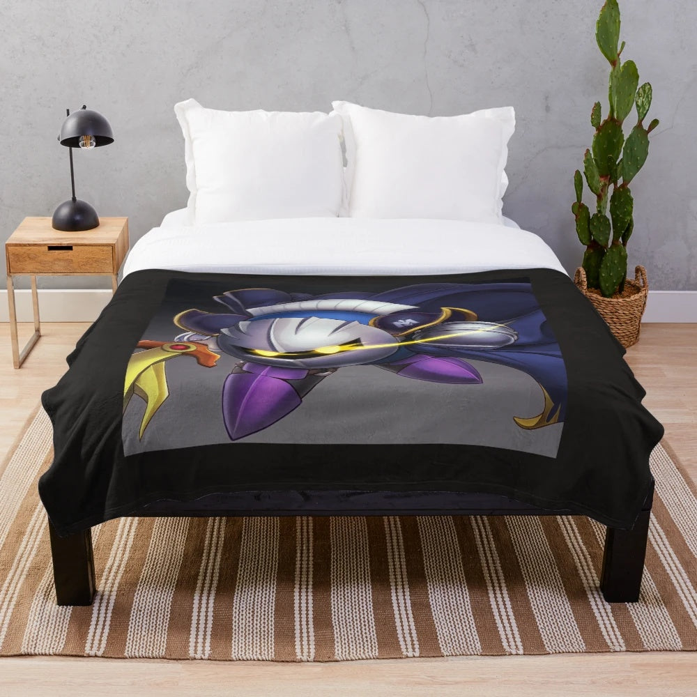 Meta Knight-themed plush blanket with Kirby and Smash Bros designs