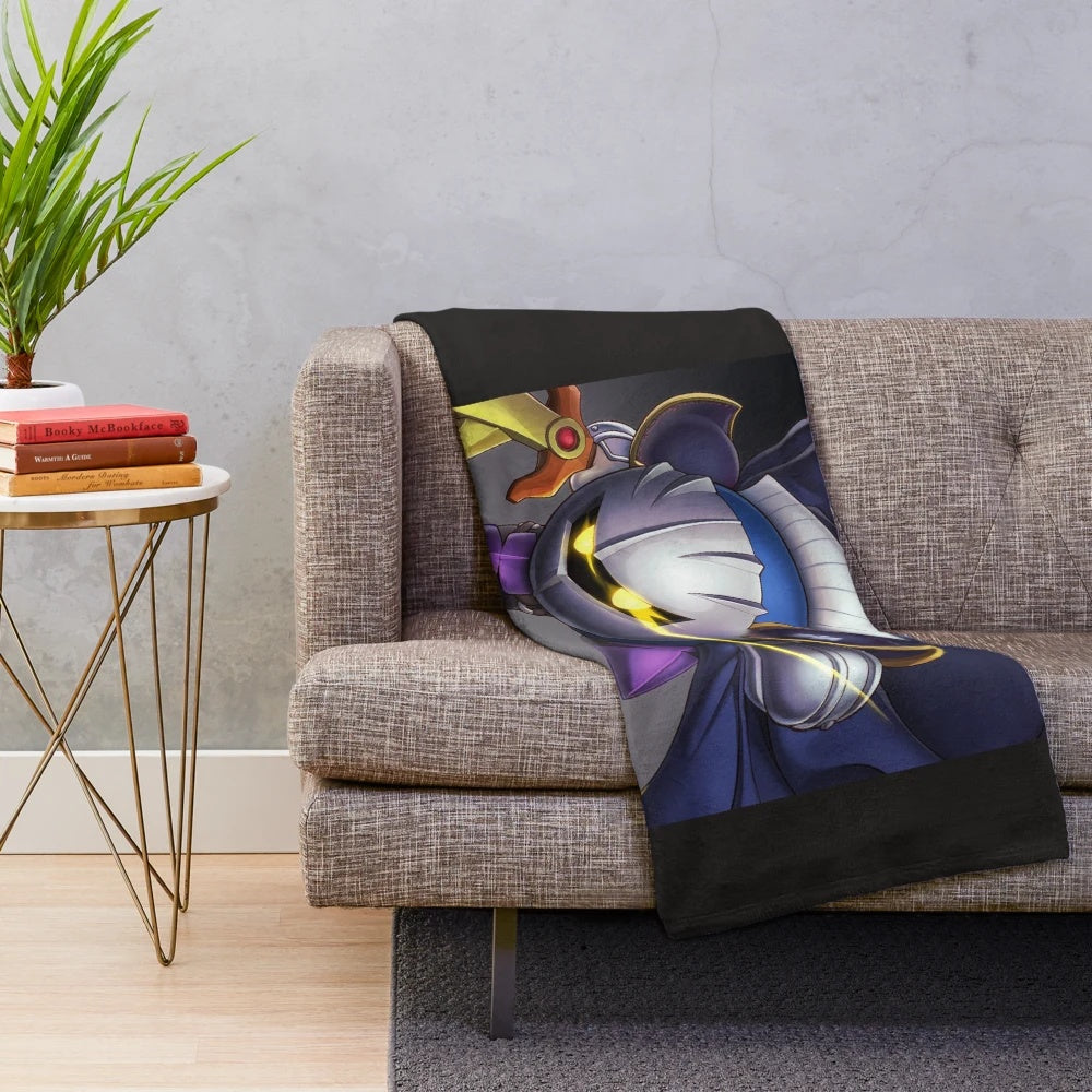 Meta Knight-themed plush blanket with Kirby and Smash Bros designs