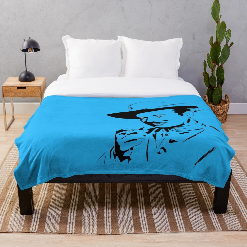 Plush blanket with an image of Mexican actor Pedro Infante in a cowboy outfit