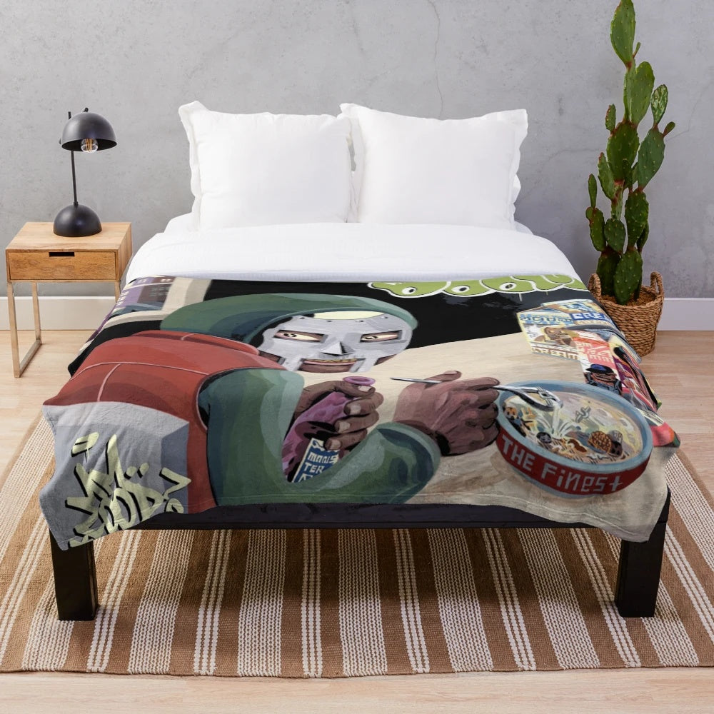 MF DOOM inspired plush blanket featuring the legendary rapper's iconic mask
