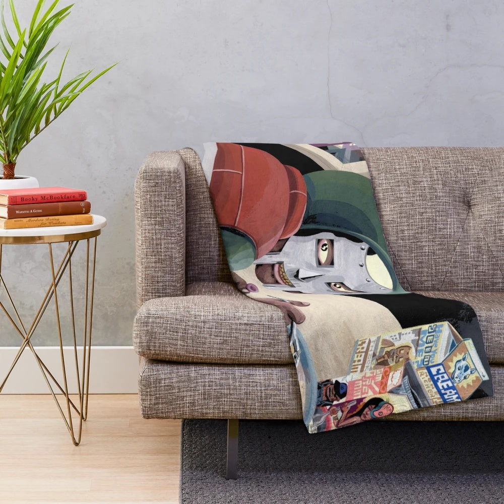 MF DOOM inspired plush blanket featuring the legendary rapper's iconic mask