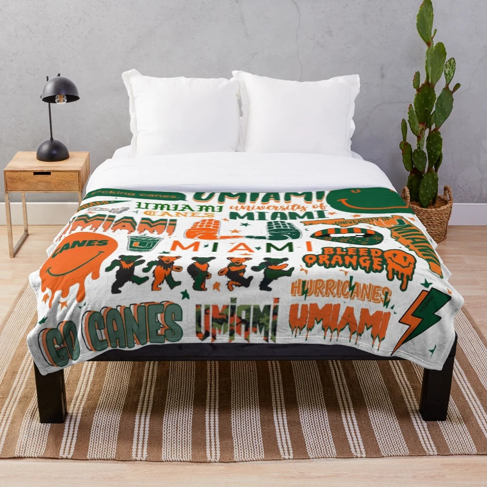 Miami Canes Plush Blanket with Orange and Green Colors