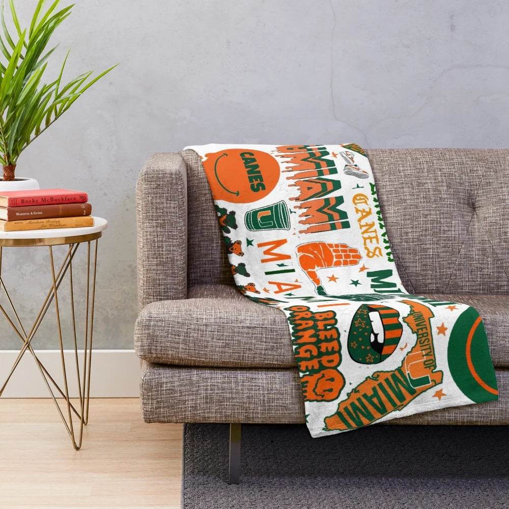 Miami Canes Plush Blanket with Orange and Green Colors