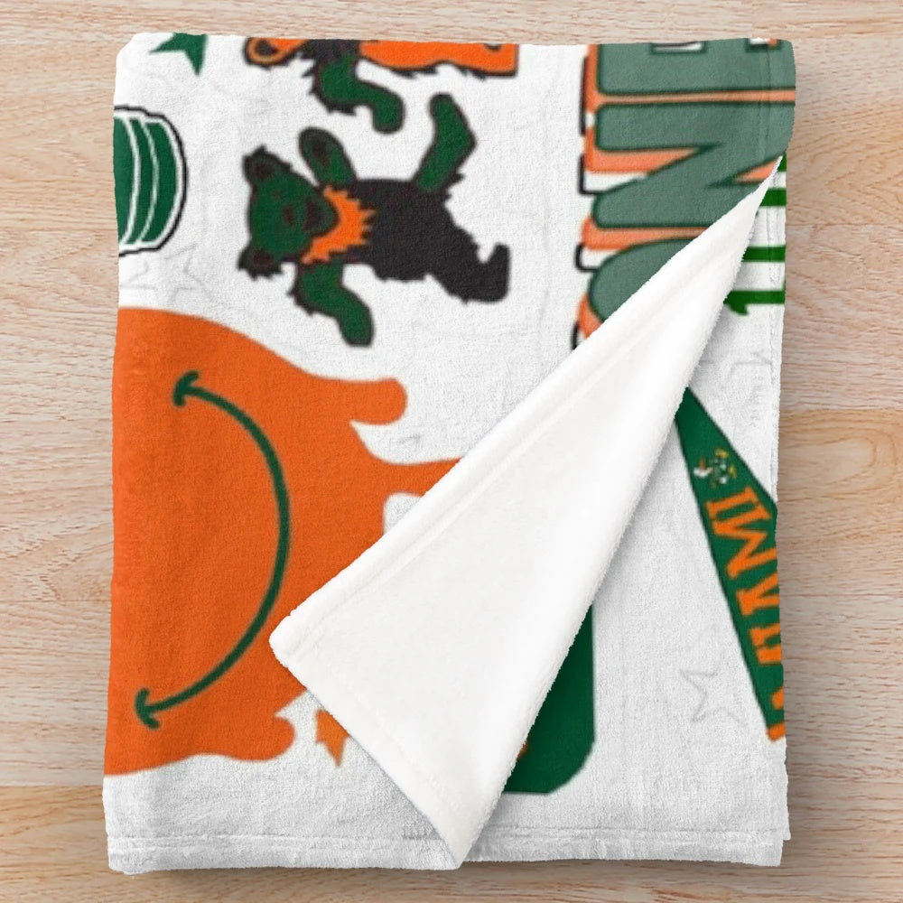 Miami Canes Plush Blanket with Orange and Green Colors