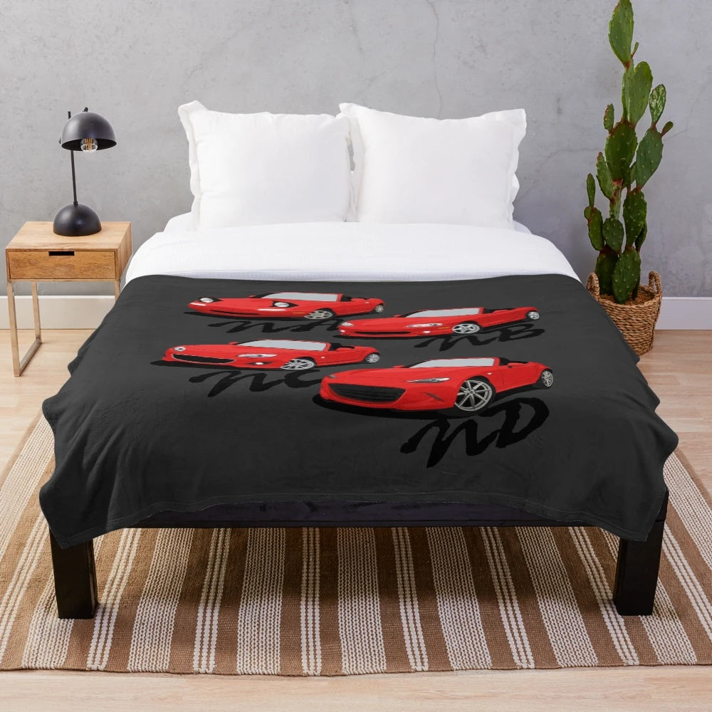 Miata Generations Plush Blanket for Mazda MX5 and Roadster Fans