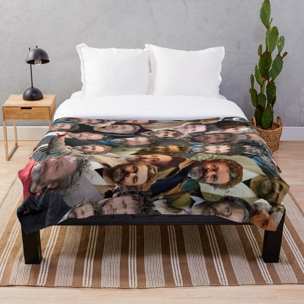 Plush blanket featuring a photo collage of actor Michael Sheen