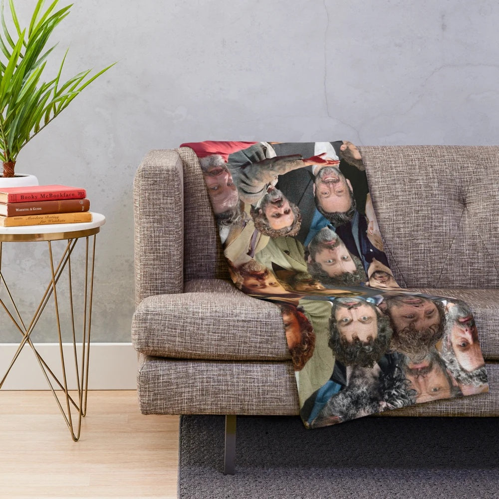 Plush blanket featuring a photo collage of actor Michael Sheen