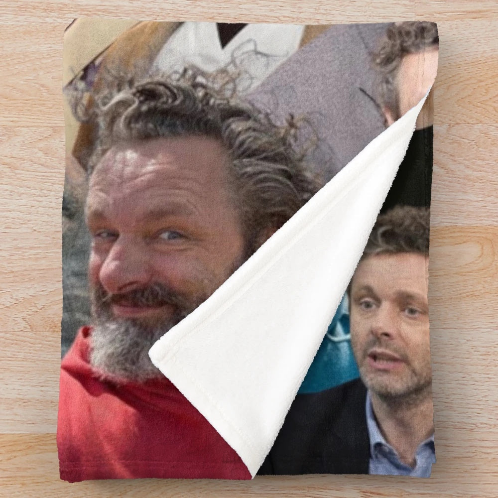 Plush blanket featuring a photo collage of actor Michael Sheen