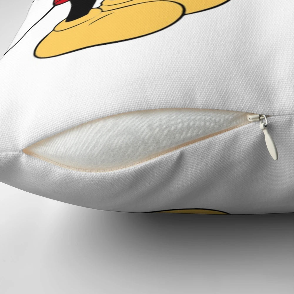 A soft, plush pillow featuring the iconic Disney characters Mickey Mouse and Mini Mouse dressed in Santa outfits.