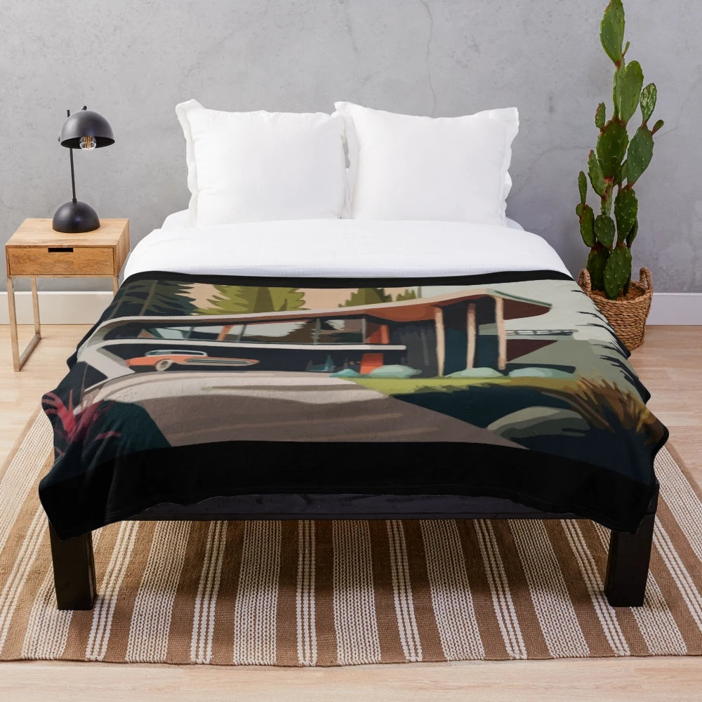 Mid century modern plush blanket with nature inspired design