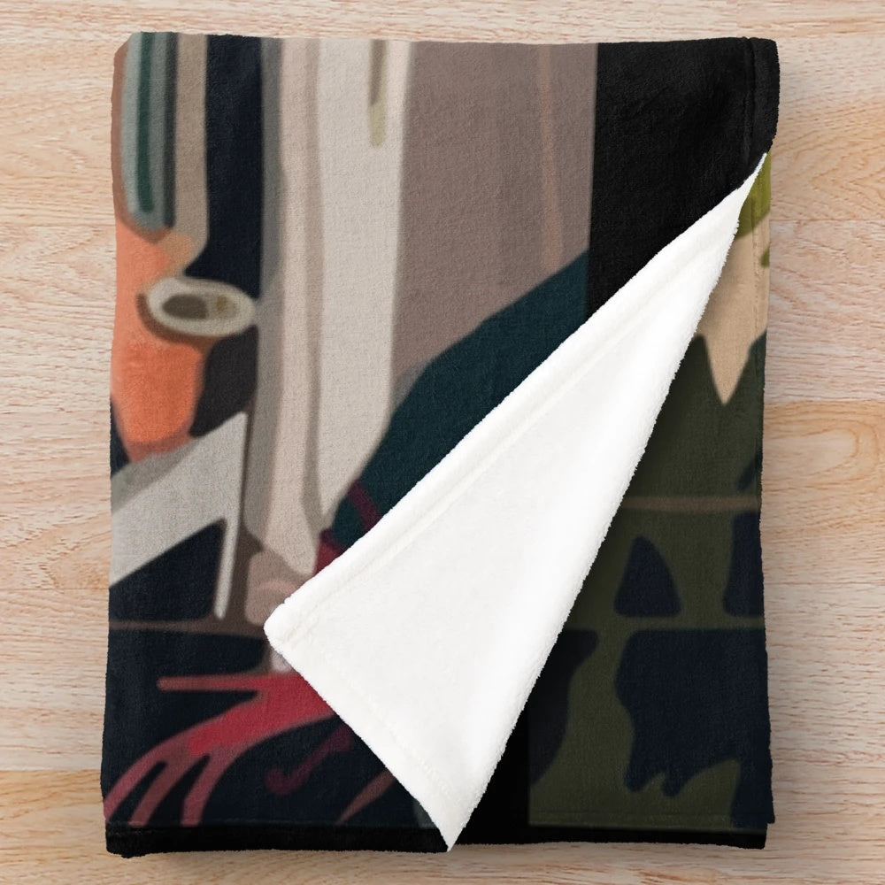 Mid century modern plush blanket with nature inspired design