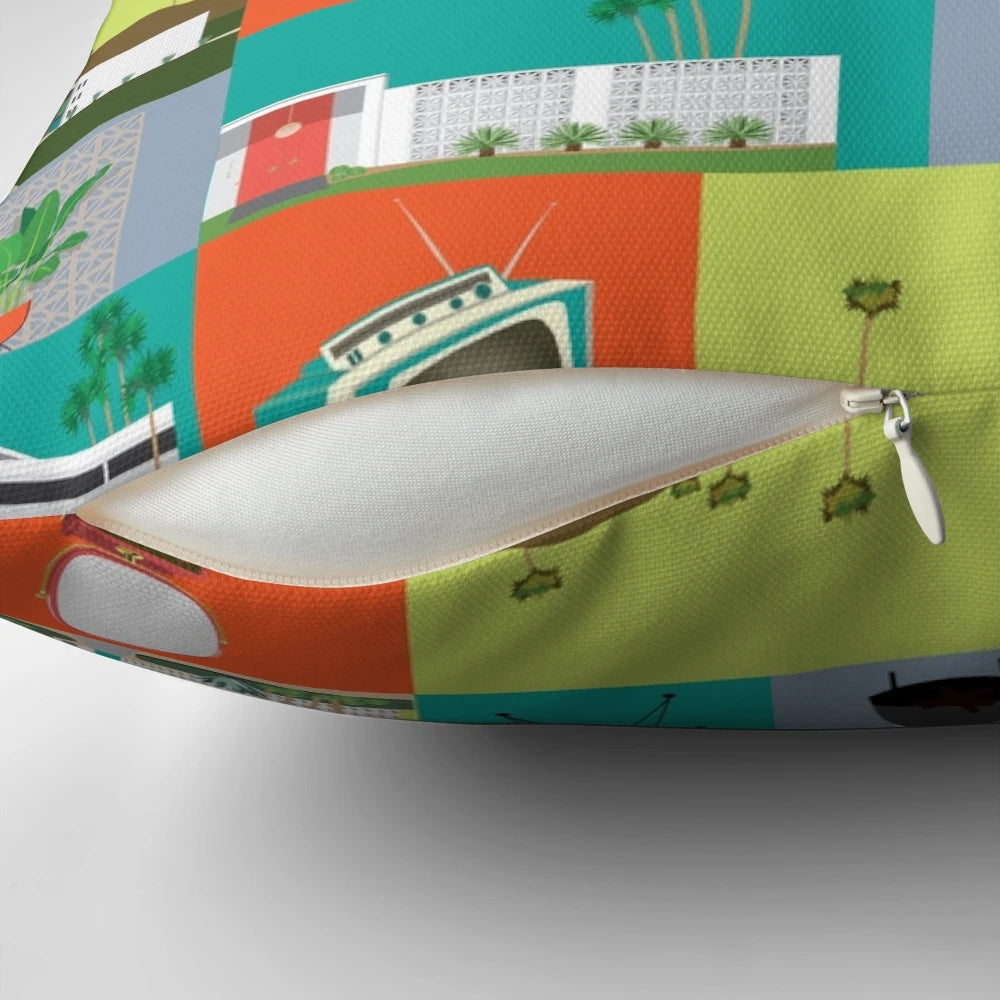 Mid-century modern inspired retro pillow with a color block design