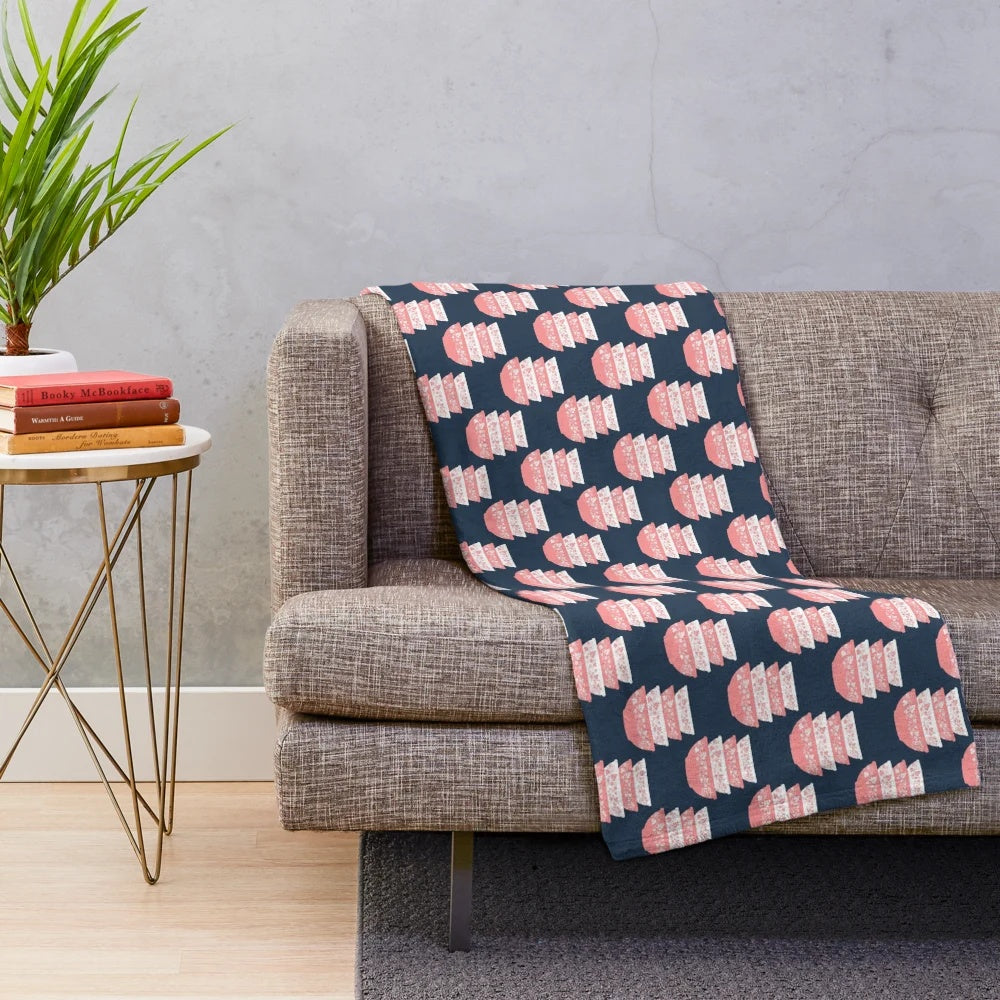 Vintage-inspired pink floral and leaf pattern plush blanket