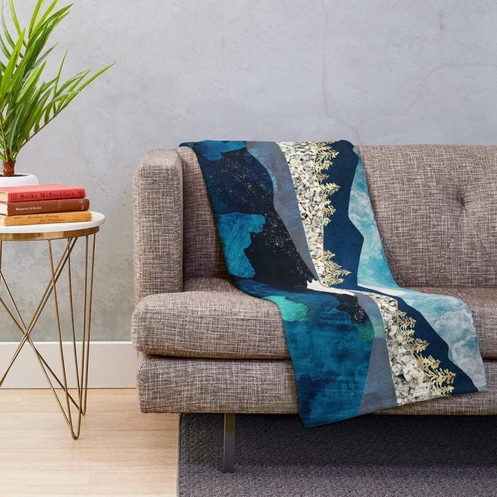 Midnight Water Plush Blanket with Dreamy Celestial Landscape