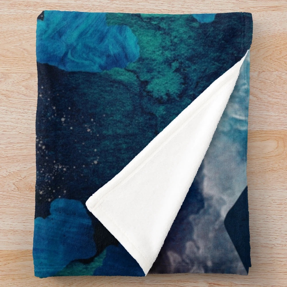 Midnight Water Plush Blanket with Dreamy Celestial Landscape