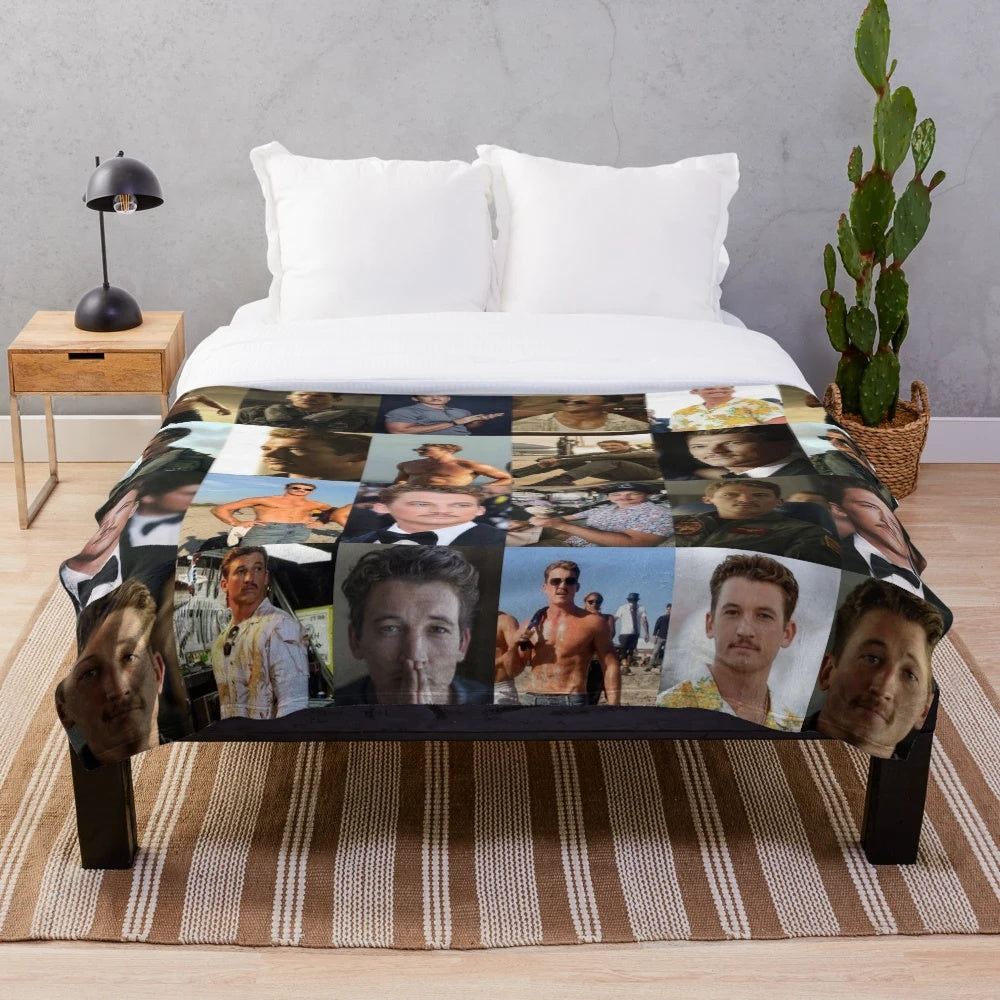 Soft and snugly plush blanket featuring actor Miles Teller
