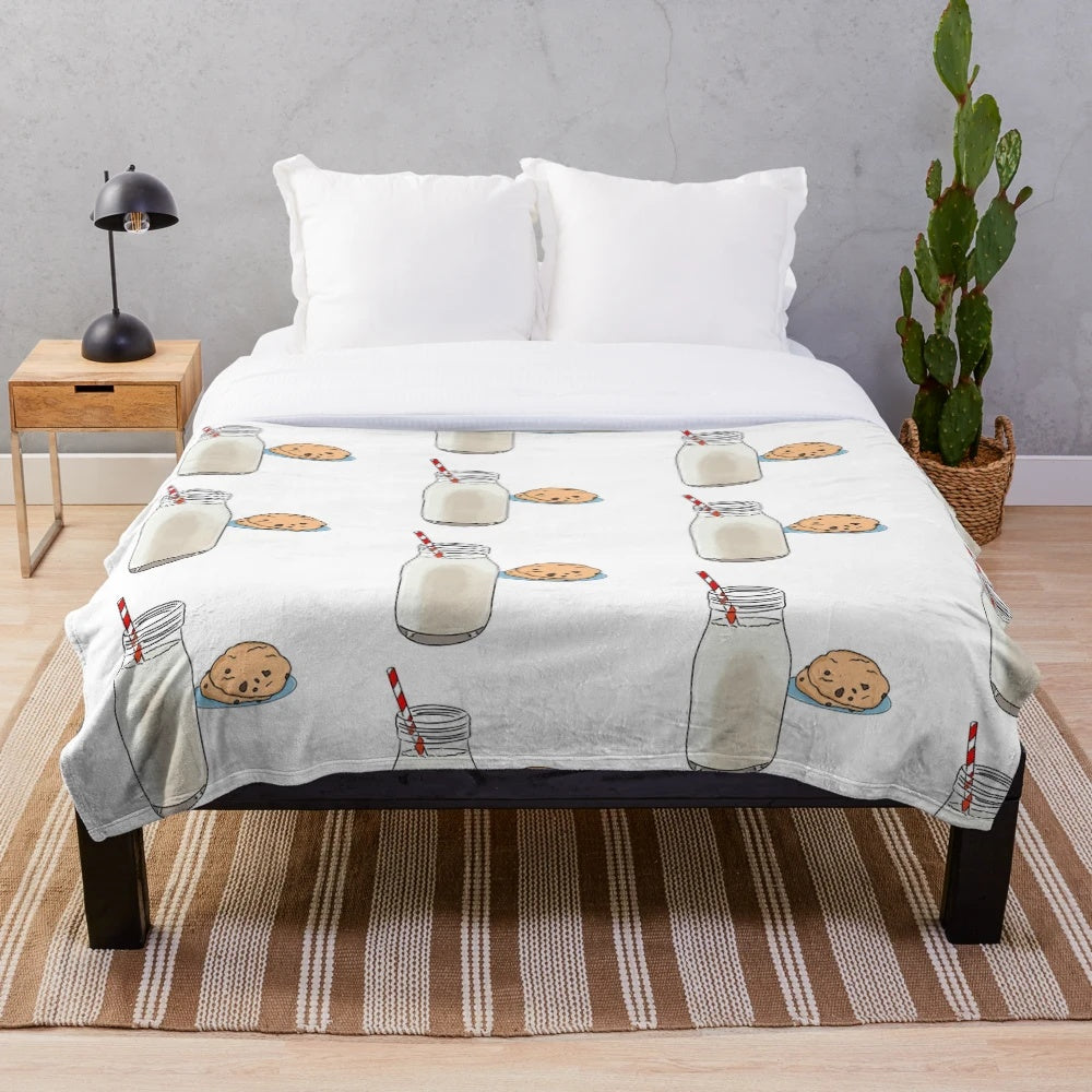 Soft and plush milk and cookies themed blanket