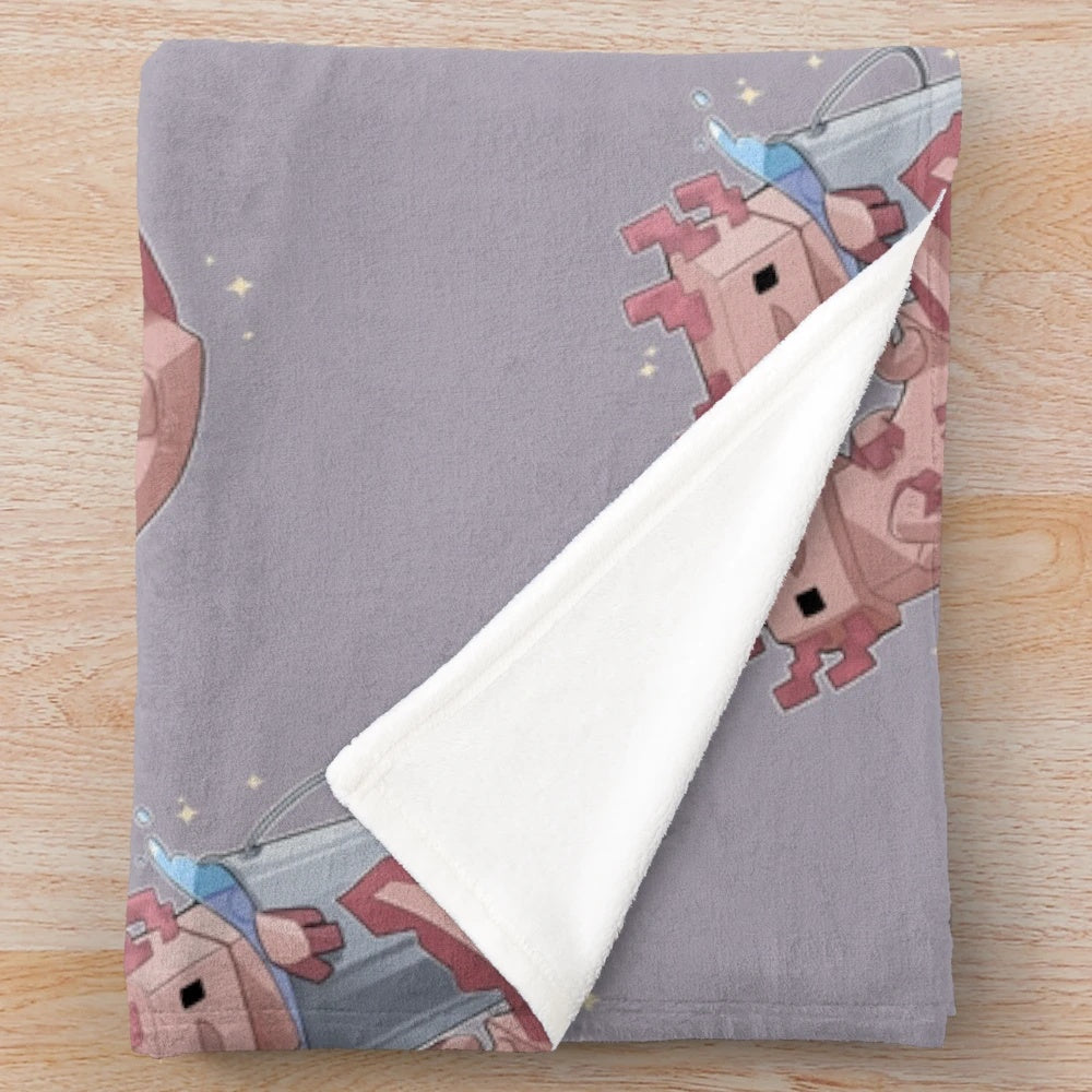 Minecraft axolotl plush blanket featuring a cute axolotl design