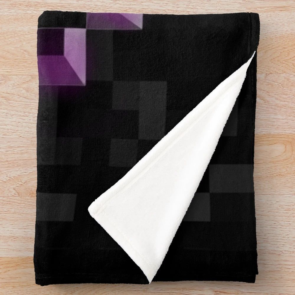 Minecraft-inspired plush blanket with enderman and enderdragon motifs