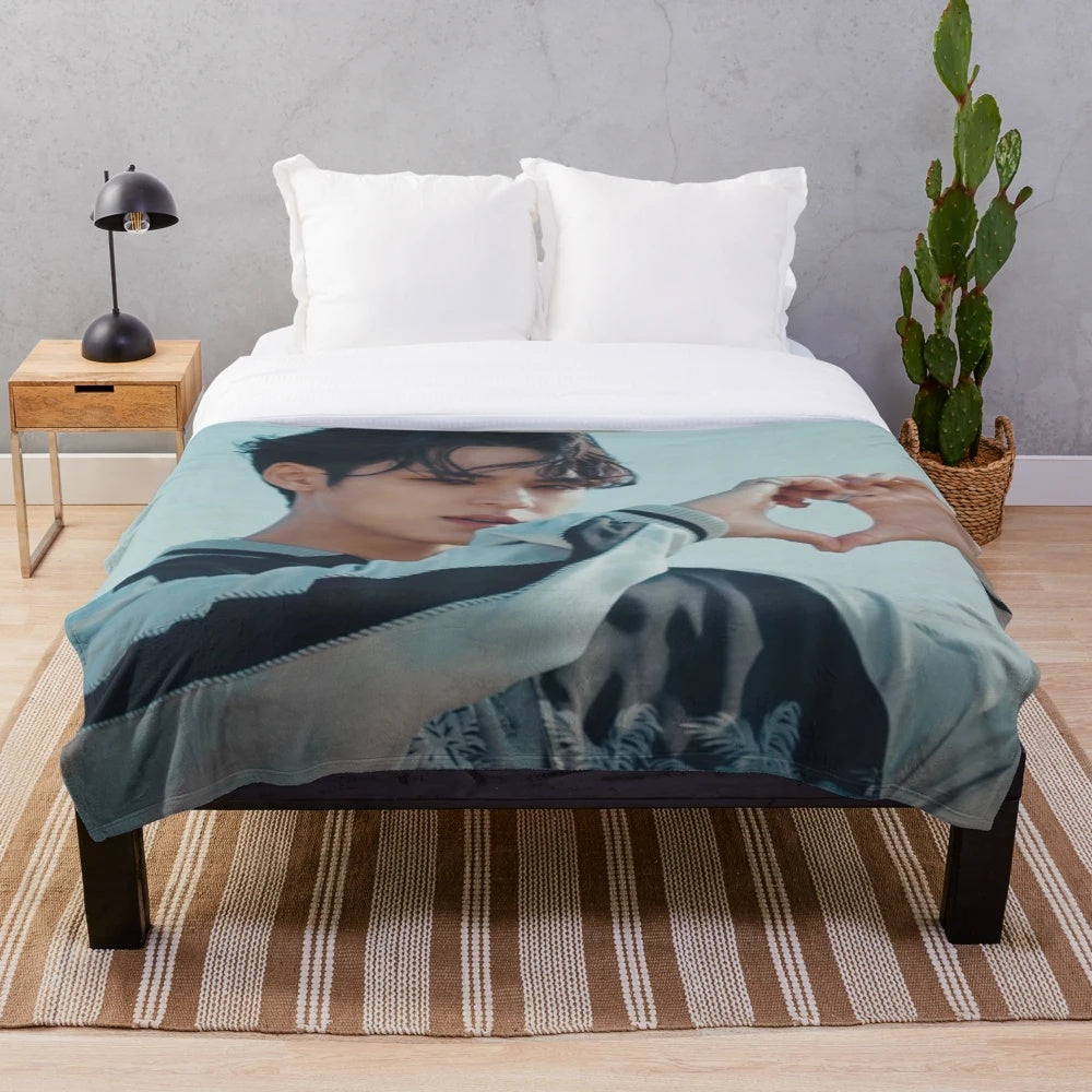 Cozy plush blanket featuring Mingyu from Seventeen's Hot music video