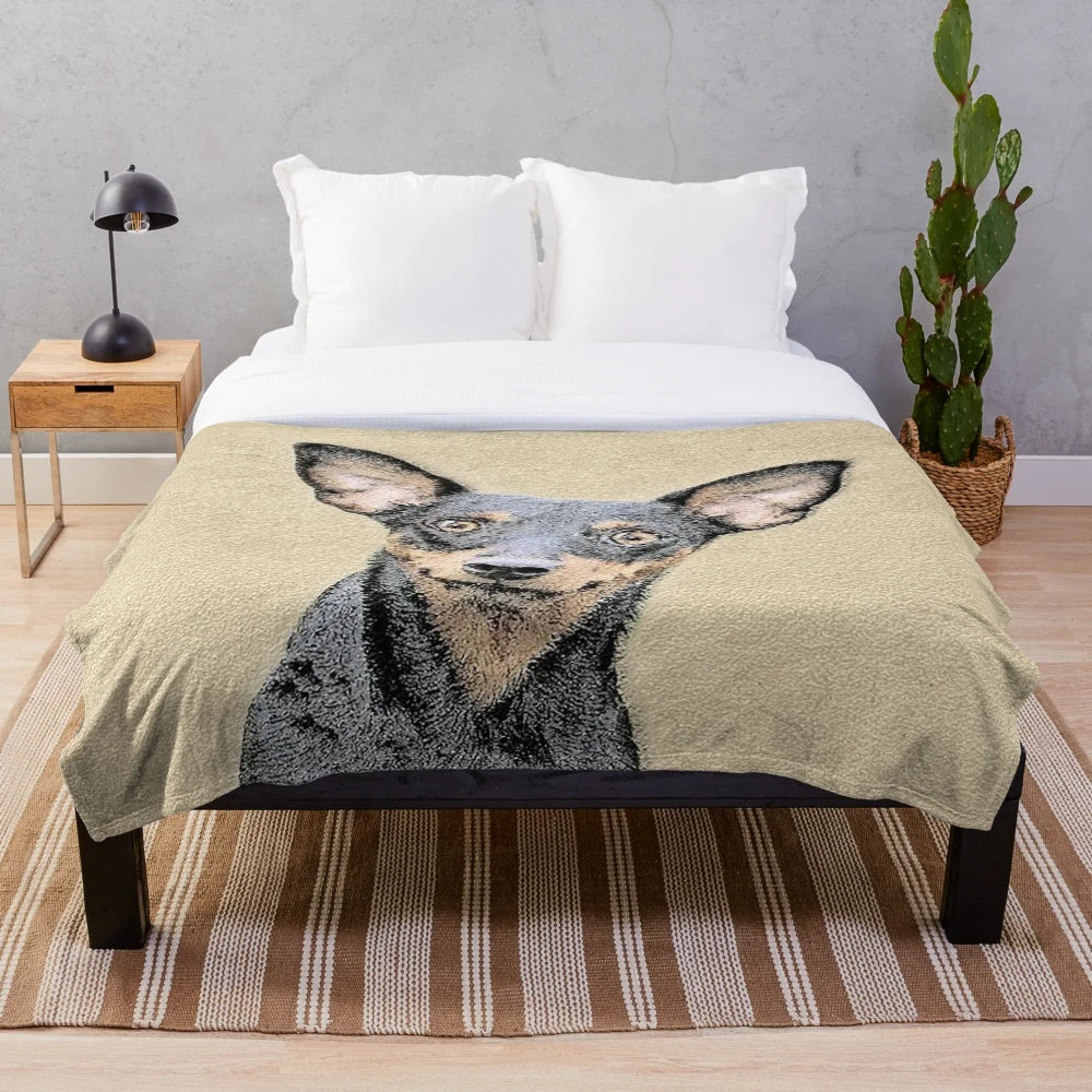 Miniature Pinscher Plush Blanket with Cute Dog Portrait