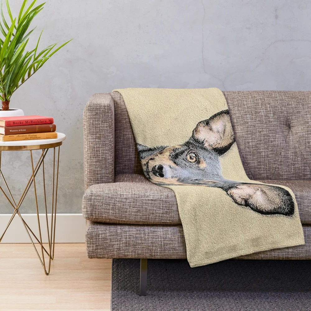 Miniature Pinscher Plush Blanket with Cute Dog Portrait