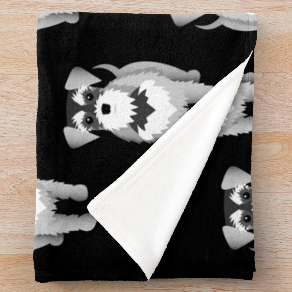 Soft gray plush blanket with cute miniature schnauzer dog print design