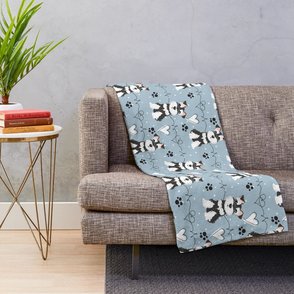 Miniature Schnauzer Plush Blanket with Black and White Fur