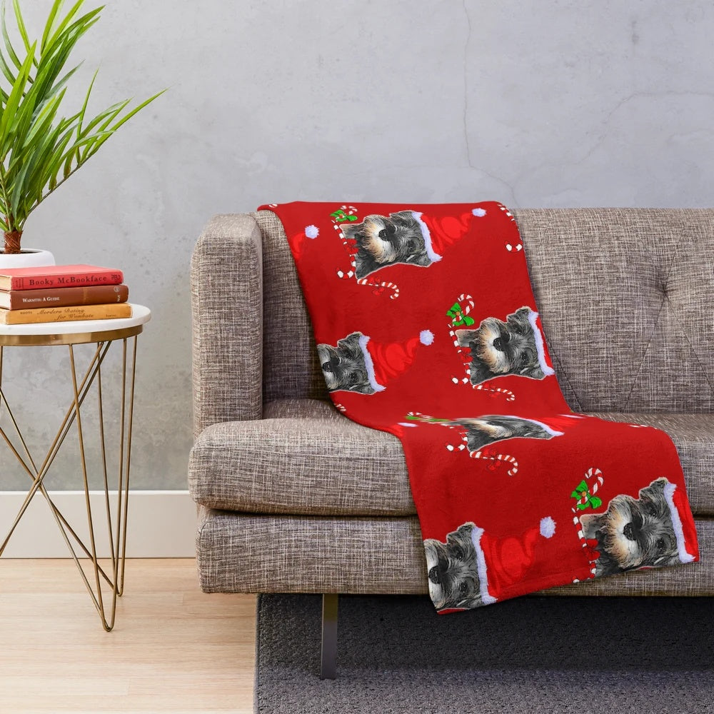 Miniature Schnauzer Plush Blanket with Christmas Decorations