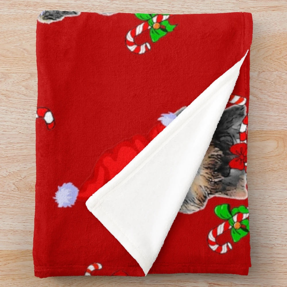 Miniature Schnauzer Plush Blanket with Christmas Decorations