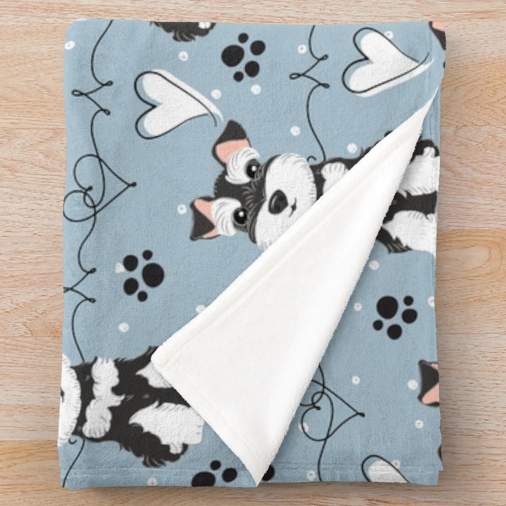 Miniature Schnauzer Plush Blanket with Black and White Fur