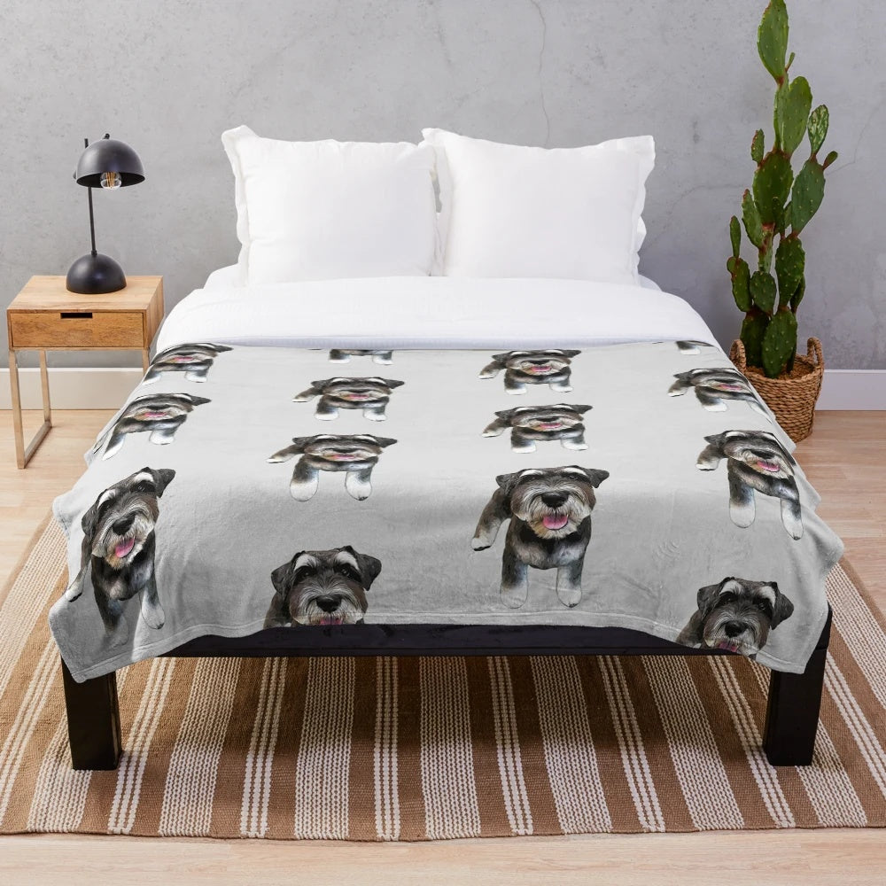 Miniature Schnauzer Plush Blanket in a Salt and Pepper Color
