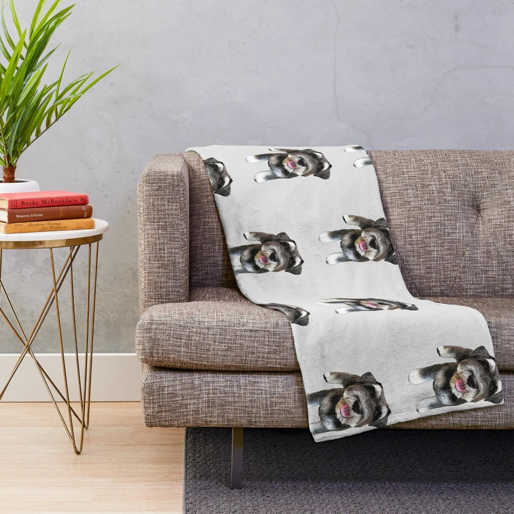 Miniature Schnauzer Plush Blanket in a Salt and Pepper Color