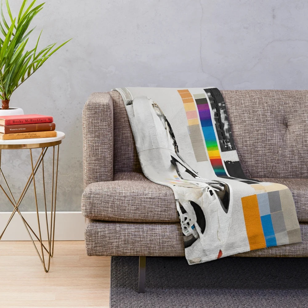 Plush blanket with minimalist car-inspired abstract art design