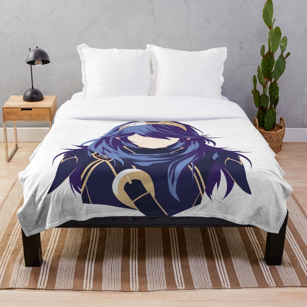 Minimalist plush blanket with a design of Lucina, a character from the Fire Emblem video game series