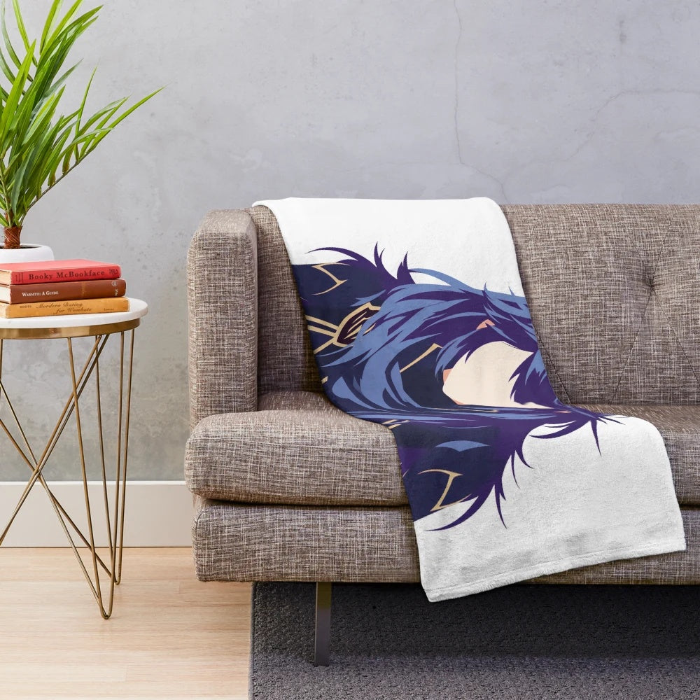 Minimalist plush blanket with a design of Lucina, a character from the Fire Emblem video game series