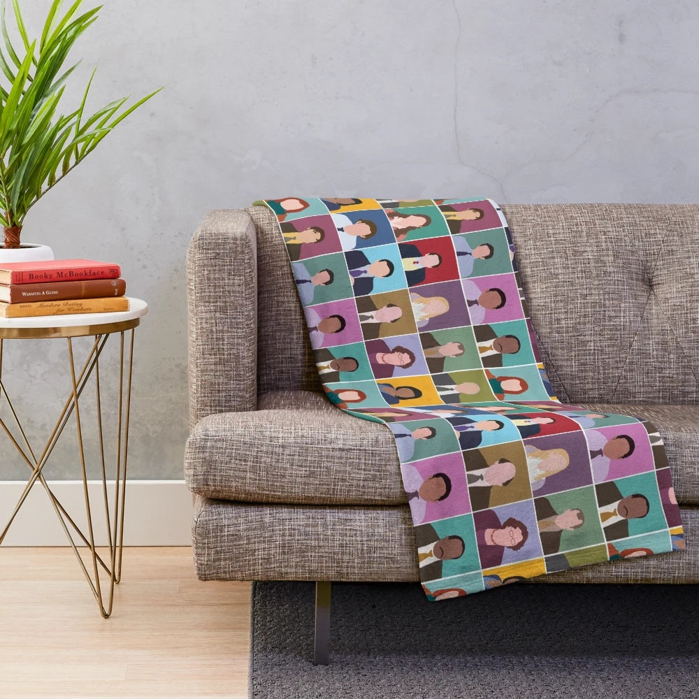 Colorful plush blanket featuring minimalist art inspired by the popular TV show The Office
