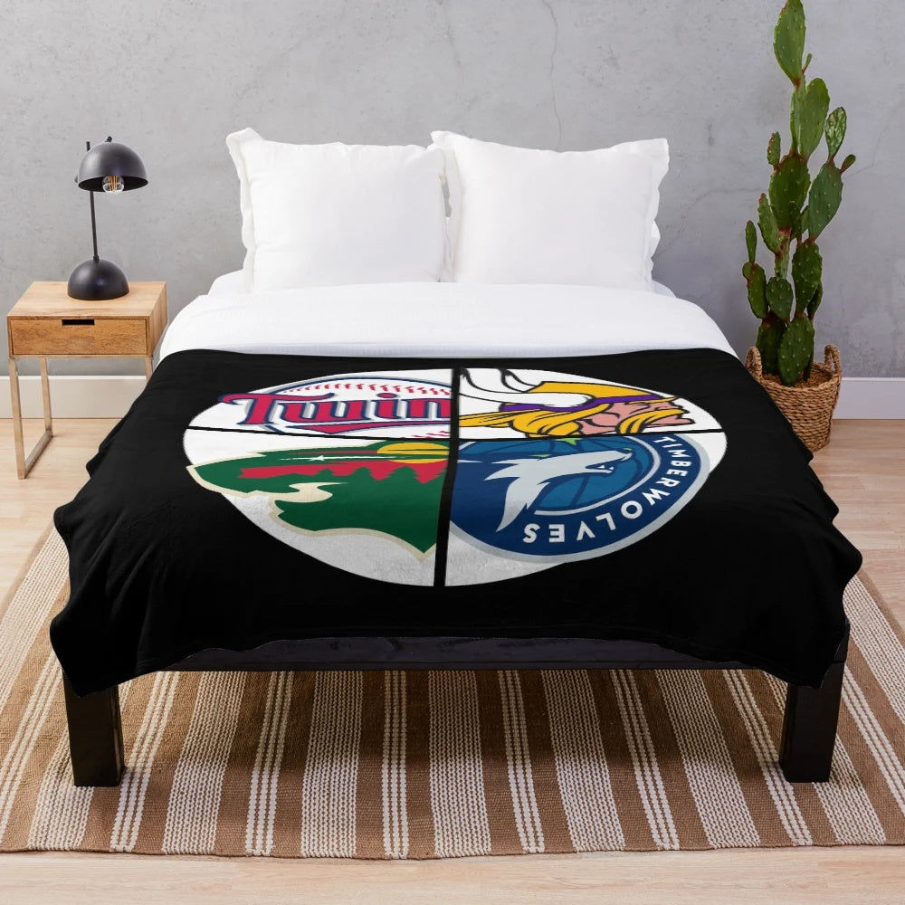 A soft and comfortable plush blanket featuring Minnesota sports team logos and imagery
